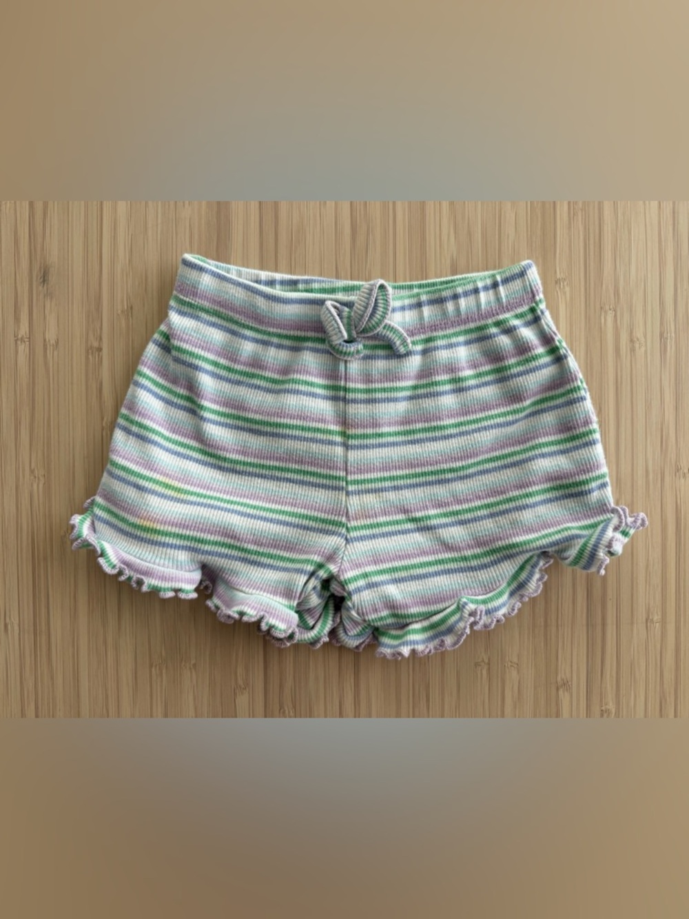 Garanimals 18 months green and purple stripe ruffle shorts